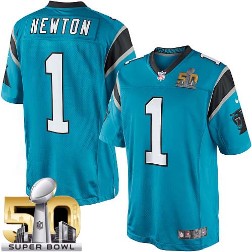 Youth Elite Cam Newton Super Bowl L Nike Jersey Blue Alternate - #1 NFL Carolina Panthers